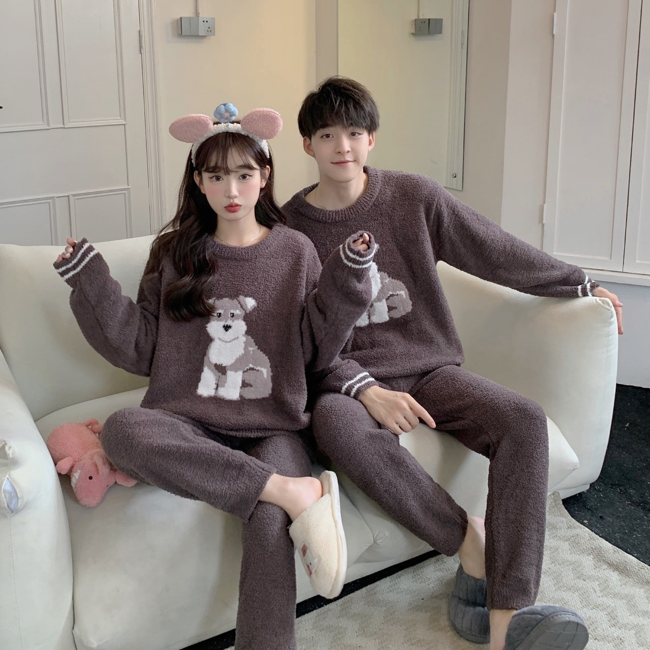 Gp Couple Japanese Cute Dog Parent-child Soft Home Wear Long-sleeved Trousers Pajamas Set