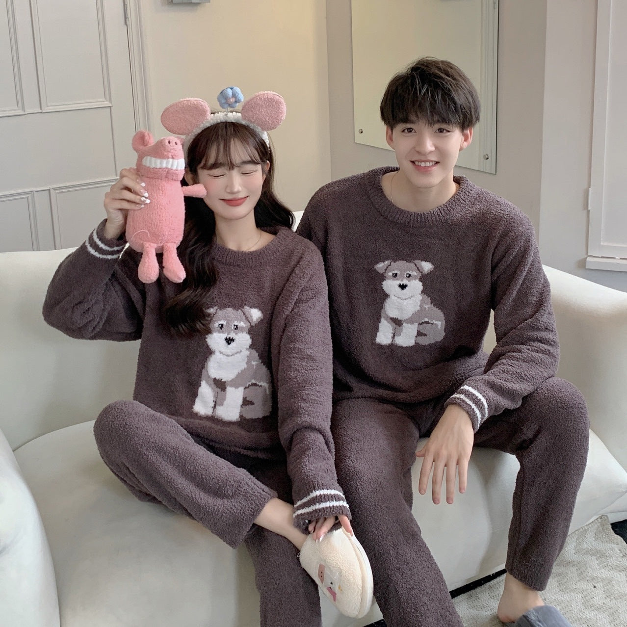 Gp Couple Japanese Cute Dog Parent-child Soft Home Wear Long-sleeved Trousers Pajamas Set