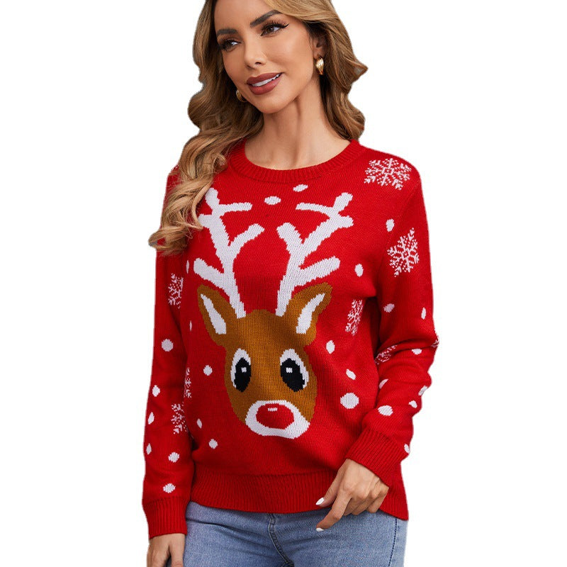 European And American Winter Cartoon Reindeer Christmas Sweater 2022 New Round Neck Pullover Sweater Women