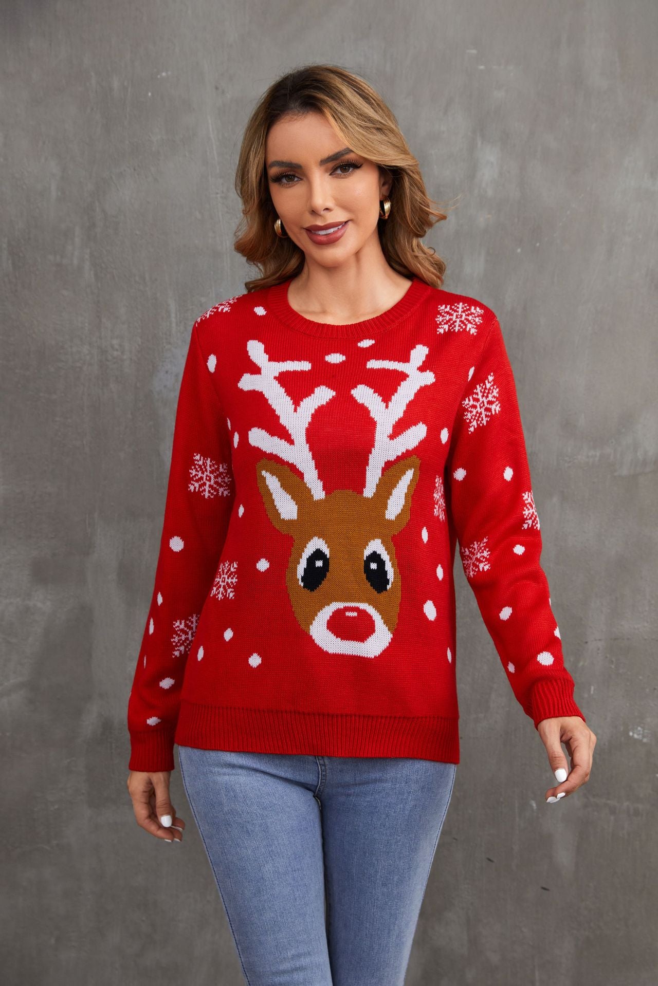 European And American Winter Cartoon Reindeer Christmas Sweater 2022 New Round Neck Pullover Sweater Women