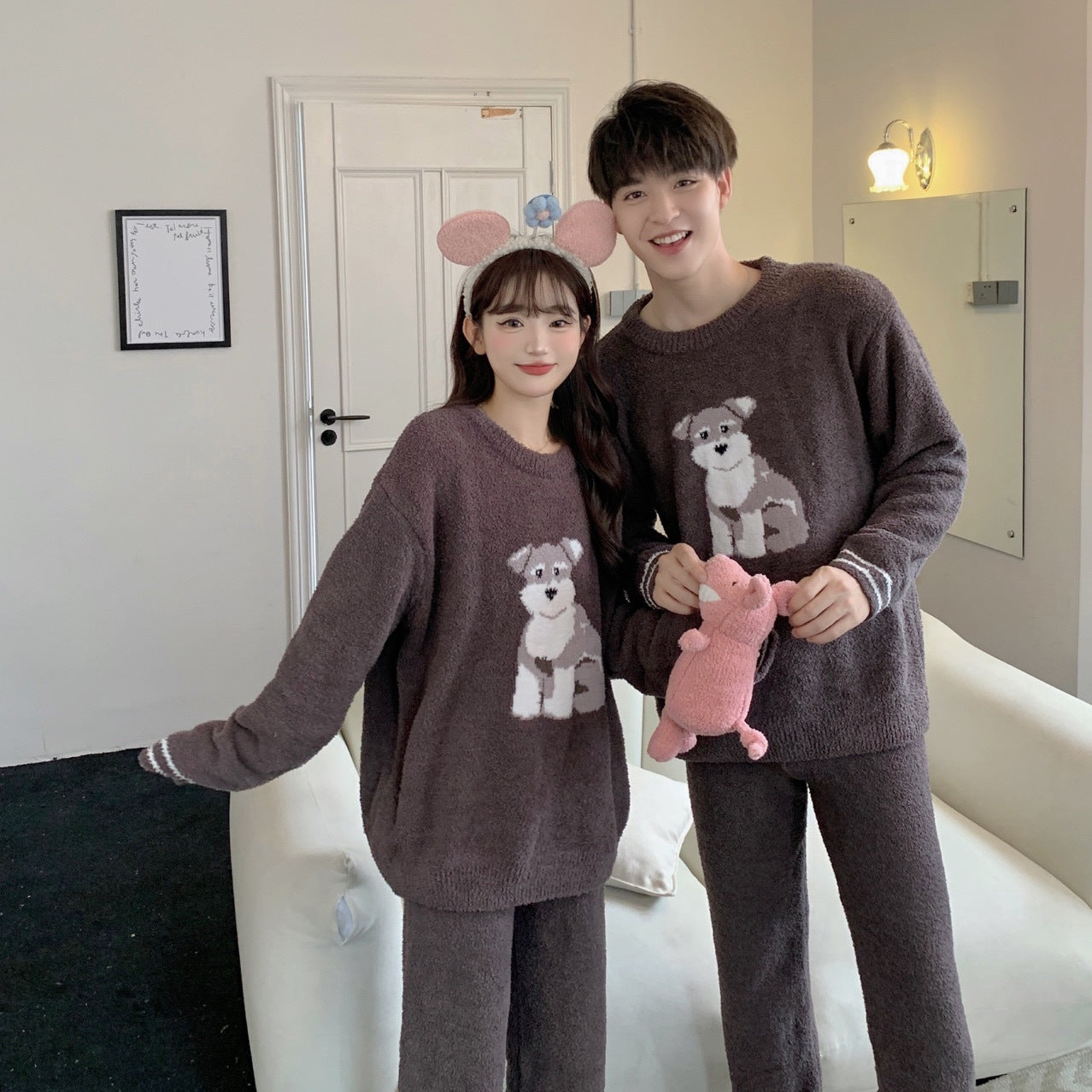 Gp Couple Japanese Cute Dog Parent-child Soft Home Wear Long-sleeved Trousers Pajamas Set