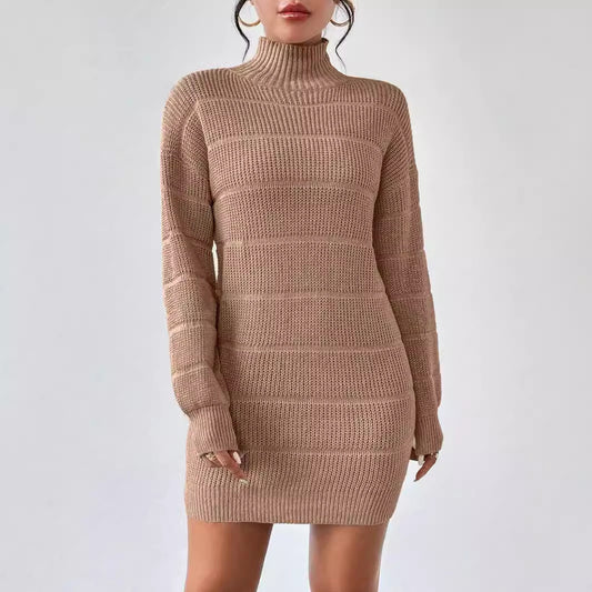 European And American Autumn And Winter Half-high Collar Knitwear Dress