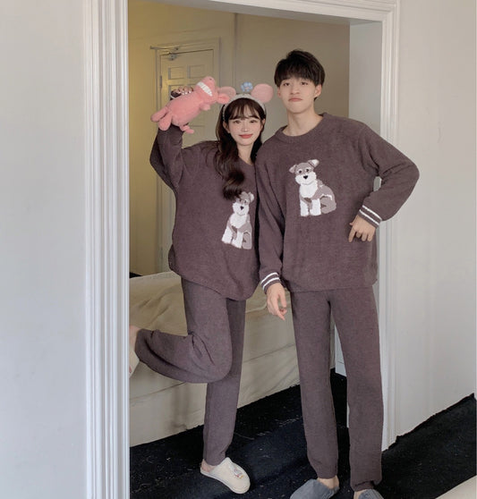 Gp Couple Japanese Cute Dog Parent-child Soft Home Wear Long-sleeved Trousers Pajamas Set